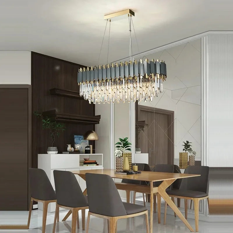 Luxury Crystal Chandelier: Black Golden LED Stainless Steel Pendant