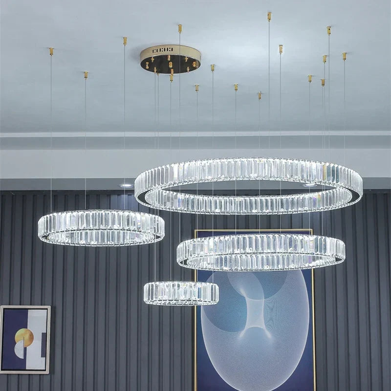 Luxury Crystal Chandeliers: Dimmable LED Steel Lighting for Villa Staircase & Foyer