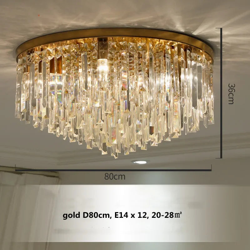 Modern Luxury Crystal Ceiling Light with LED E14, Gold/Chrome Finish