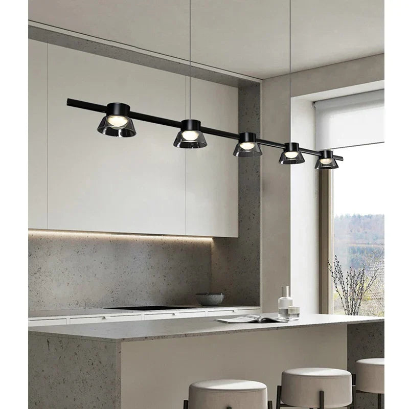 Black Strip Chandelier: Modern Nordic LED Lighting for Office, Restaurant, Living Room