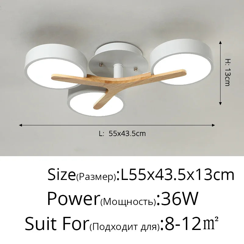 Nordic Style Wood Art LED Chandelier for Bedroom Living Room Ceilings