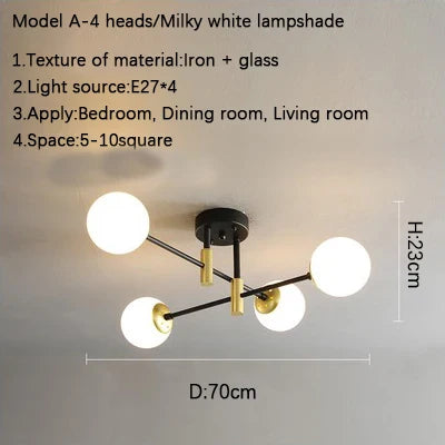 Glass Ball Black Chandelier - Nordic Round Dining Table Ceiling Chandelier