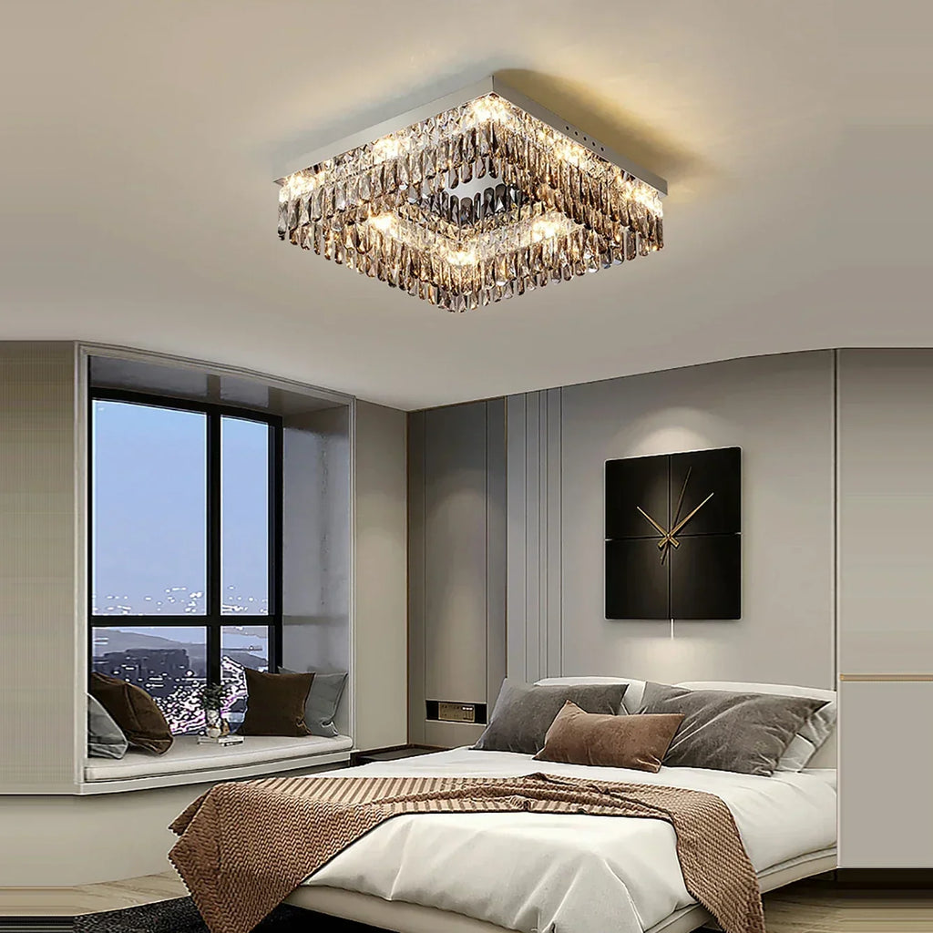 Modern Luxury LED Crystal Ceiling Chandelier for Living Room - Chrome Finish