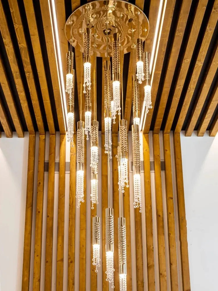 Crystal LED Staircase Chandelier: Modern Luxury Ceiling Lighting for Living Room Hall Loft