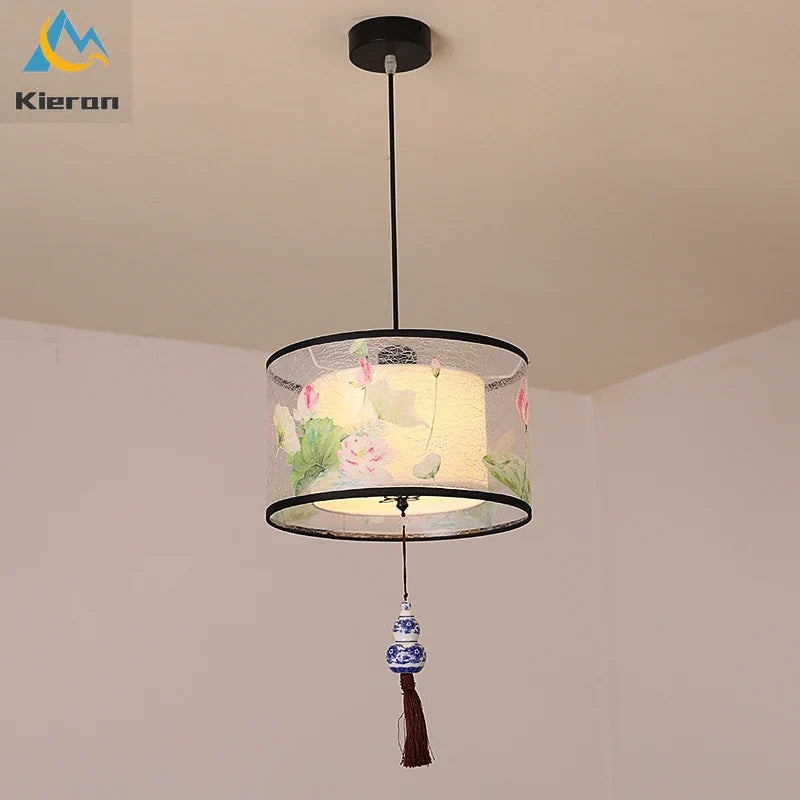 Modern Minimalist Fabric LED Chandelier Room Decoration Chinese Style Pendant Lamp