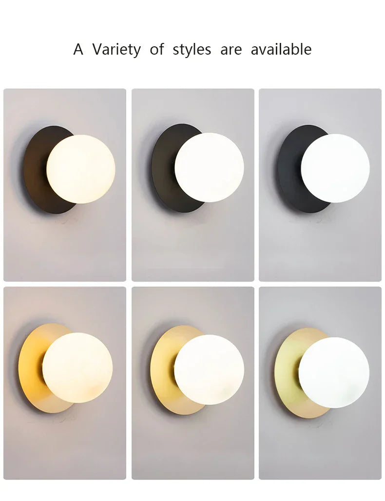 Round Glass Wall Light for Living Room Bedroom Decor
