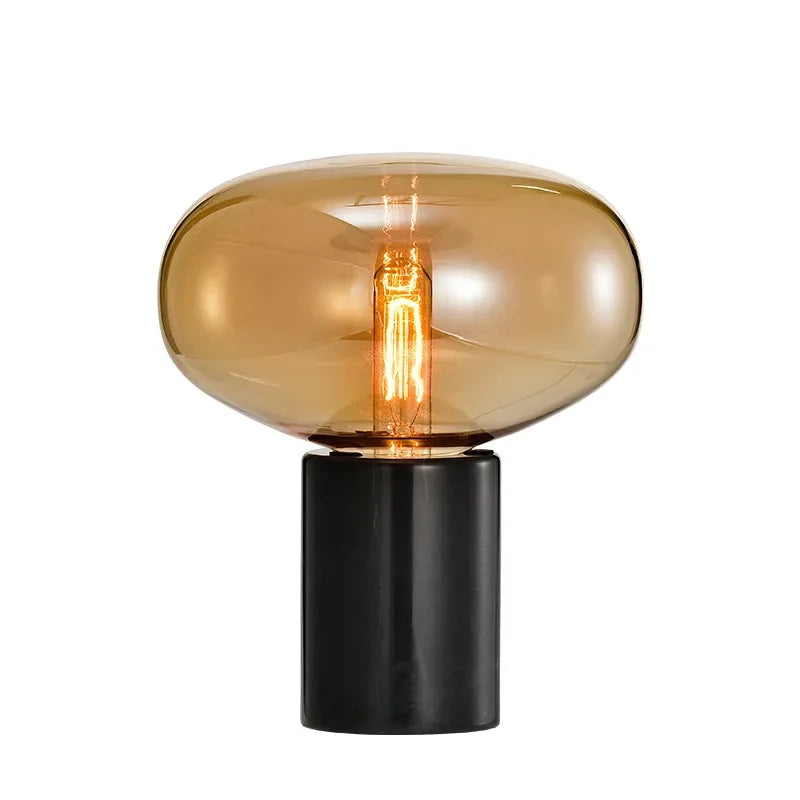 Marble Desk Lamp with Glass Ball Lampshade for Bedroom and Living Room