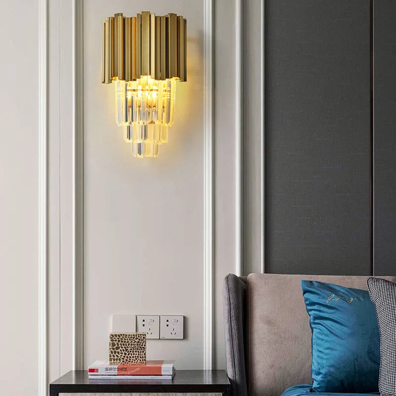 Gold Crystal Wall Lamp with LED Light for Home Lighting