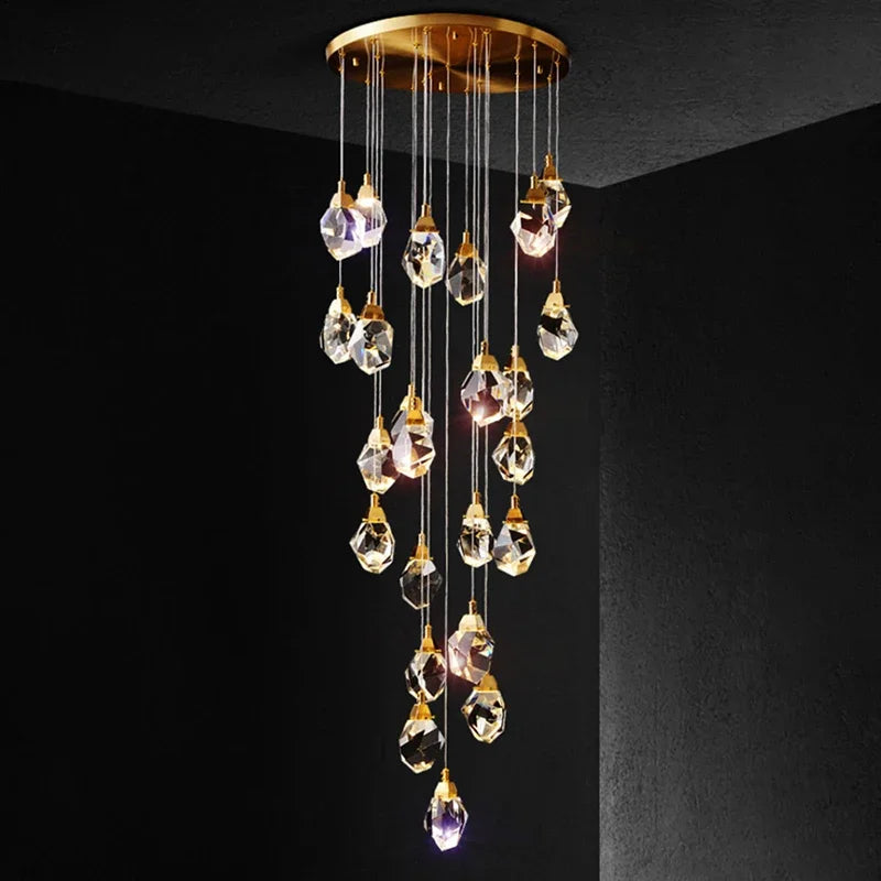 Diamond Crystal Chandelier: Luxury Gold LED Lighting for Staircase & Living Room