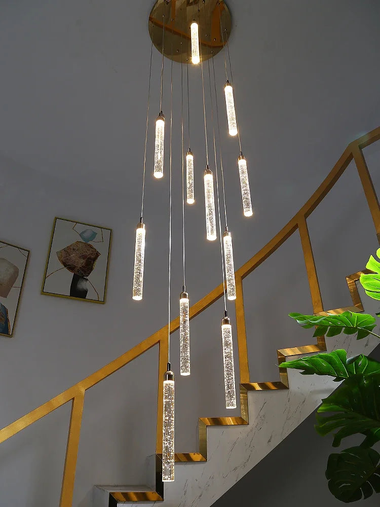 Crystal LED Chandelier | Modern Pendant Light for Staircase & Living Room