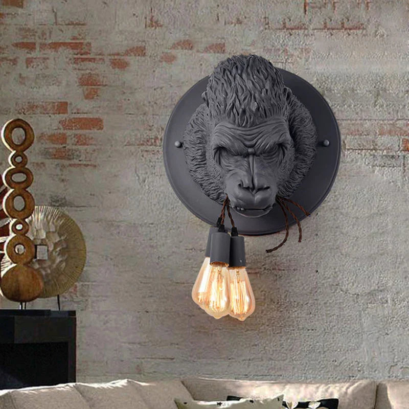 Gorilla Resin Wall Lamp: Modern Retro Animal LED Home Decor Bedside Lighting