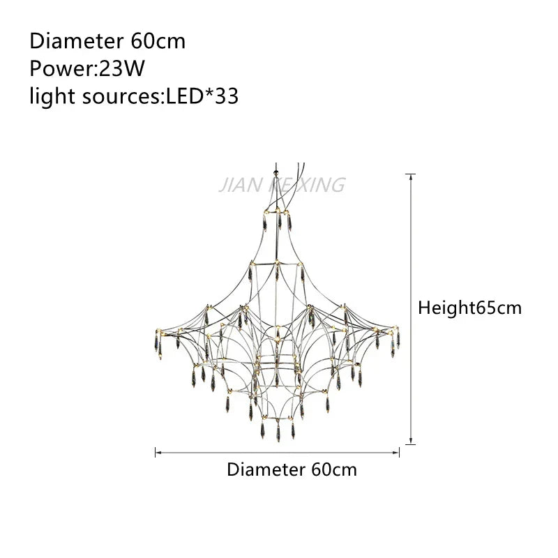 Starry Rain Crystal Chandelier: Luxury LED Lighting Decor for High Floors