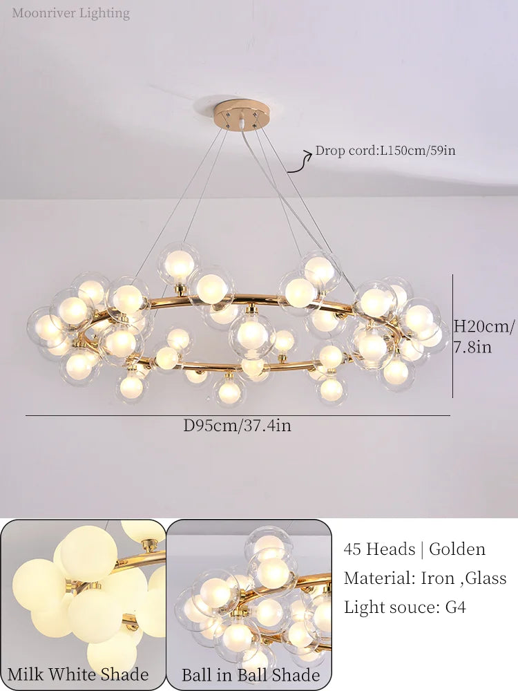 Glass Ball LED Chandelier Modern Pendant Light for Home Decor