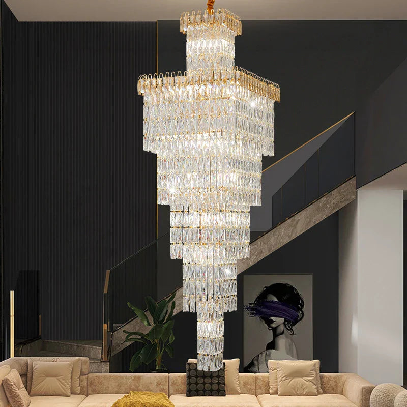 Crystal Luxe Living Room Chandelier - Modern & Elegant Hall Staircase Lighting