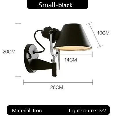 Industrial Black Silver Swing Arm Wall Lamp - Rotatable Miniature Table Lamp E27