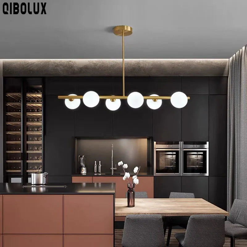 Gold Glass Ball LED Pendant Light for Kitchen Dining Room Lighting