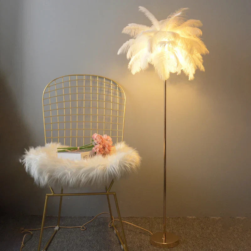 Modern Ostrich Feather Shade LED Floor Lamp for Stylish Indoor Lighting