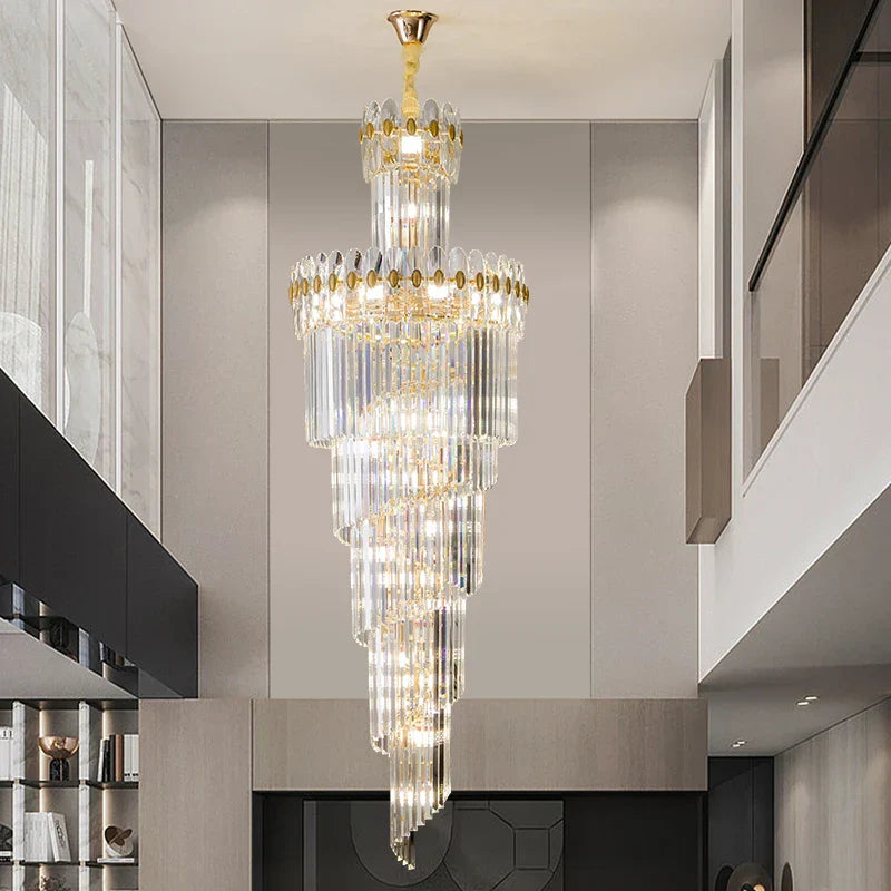 Crystal Chandelier: Modern Duplex Villa Hall Light Luxury Rotating Hollow Strip Crystal