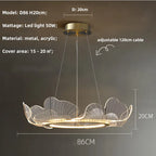 Ginkgo Acrylic LED Pendant Chandelier Light, Gold Metal, Dimmable, Modern Minimalism