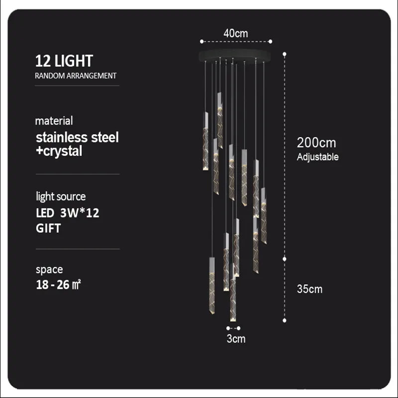 Luxury Crystal Column LED Chandelier Pendant for Staircase Home Decor