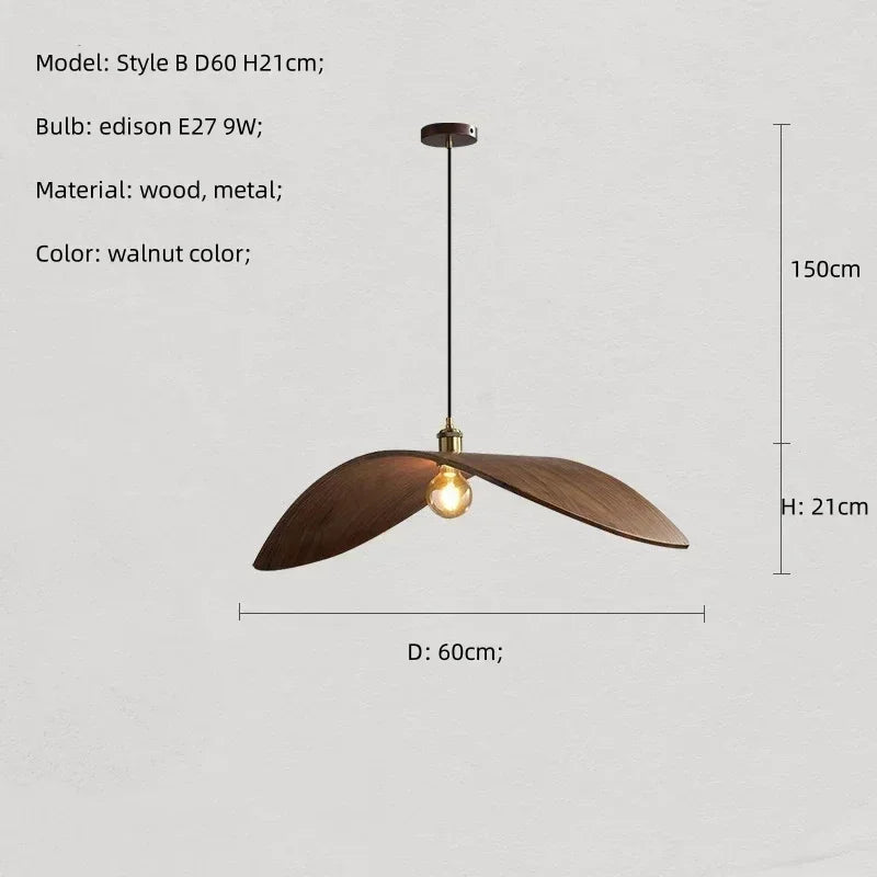 Nordic Walnut Wood Arc Design Pendant Lights with LED E27 Bulb for Home Decor