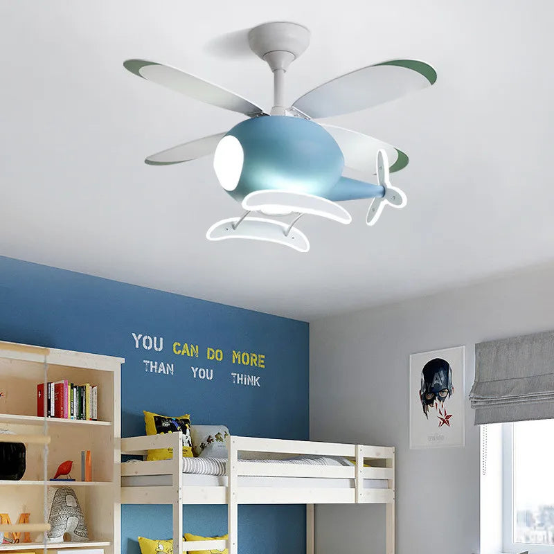 Aircraft Ceiling Fan Chandelier LED Light Remote Dimming Fixture