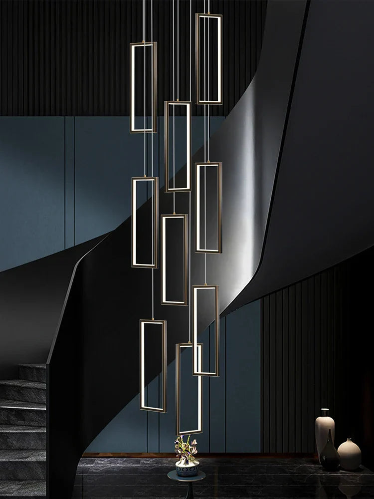 Copper Square Pendant Chandelier with LED Lighting