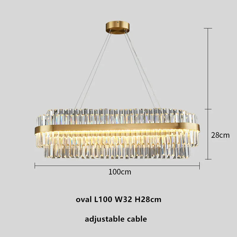 Gold Metal Round Dimmable LED Pendant Light with K9 Crystals