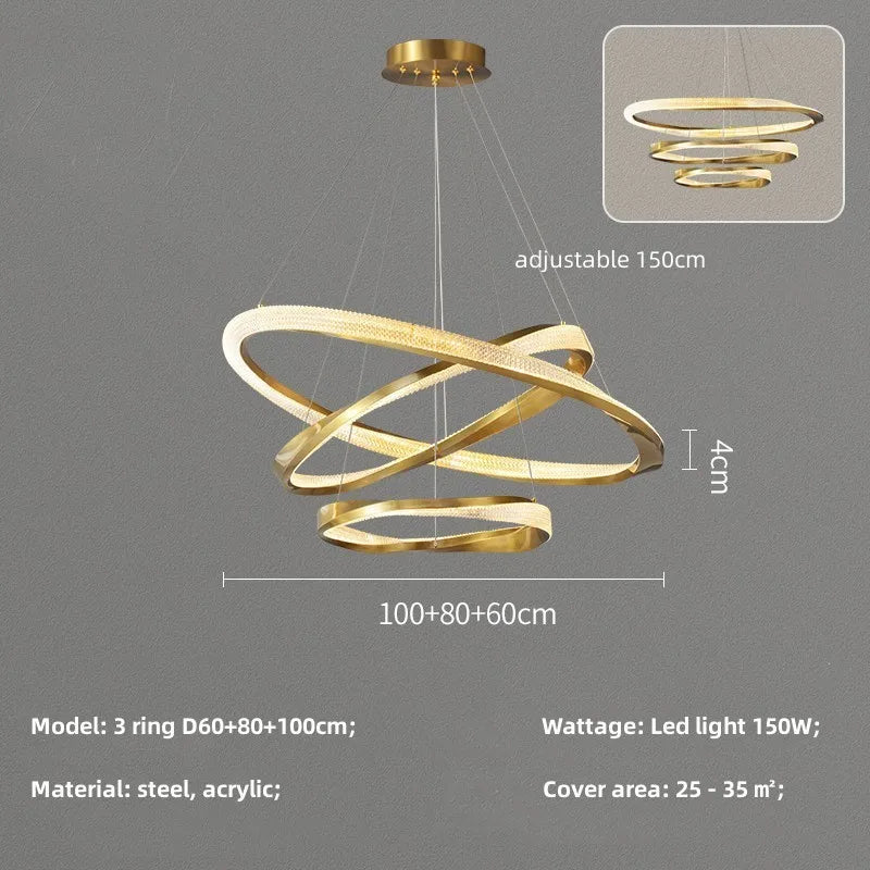 Modern Steel Dimmable LED Chandelier: Remote Control Stair Lustre Pendant Lights