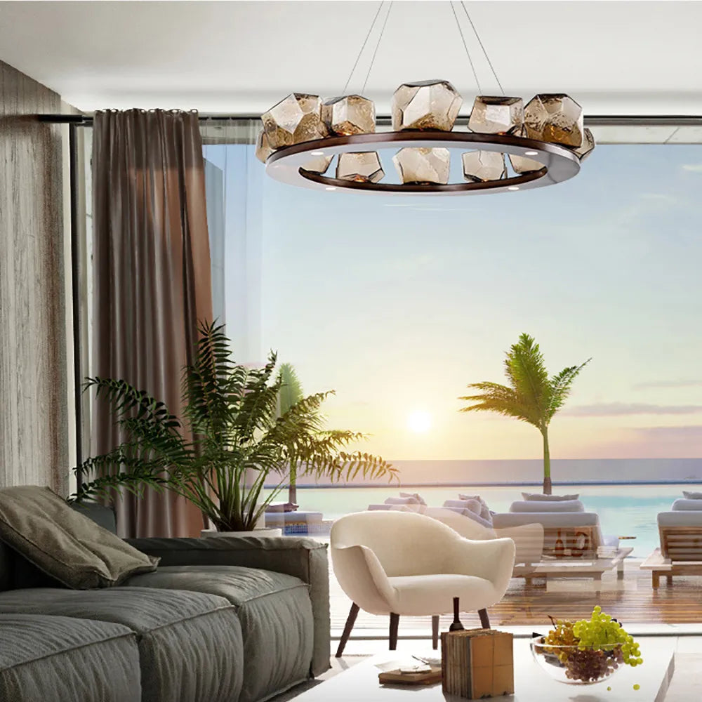 Rock Glass Chandeliers: Modern Indoor Pendant Lamps for Living Room, Bedroom & Restaurant