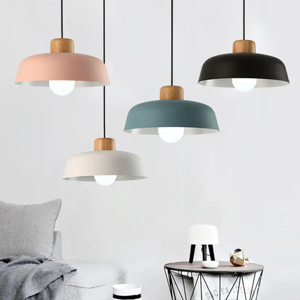 Nordic Wood Aluminum Pendant Lights Modern Hanging Lamps E27 LED Chandelier