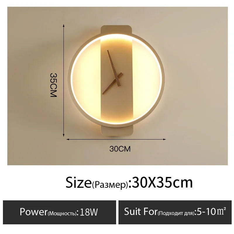 Nordic Wall Lamp Clock Modern Silent Bedroom Decor Lighting