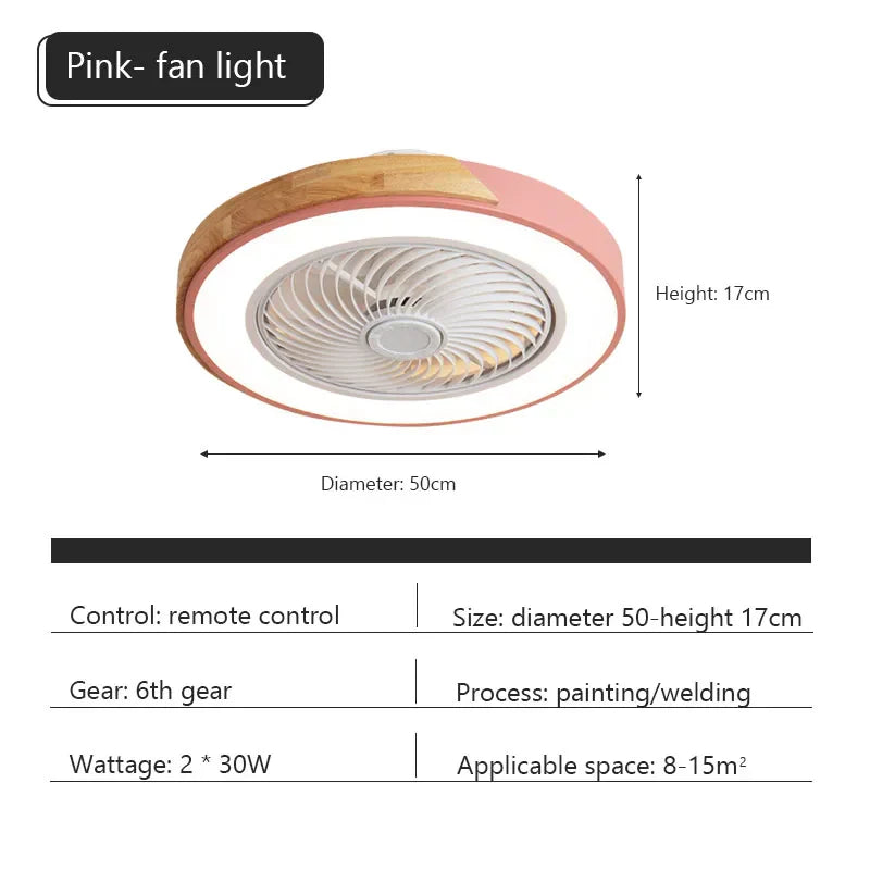 Wood Ceiling Fan Light Remote Control Dimmable LED Indoor Kids Light