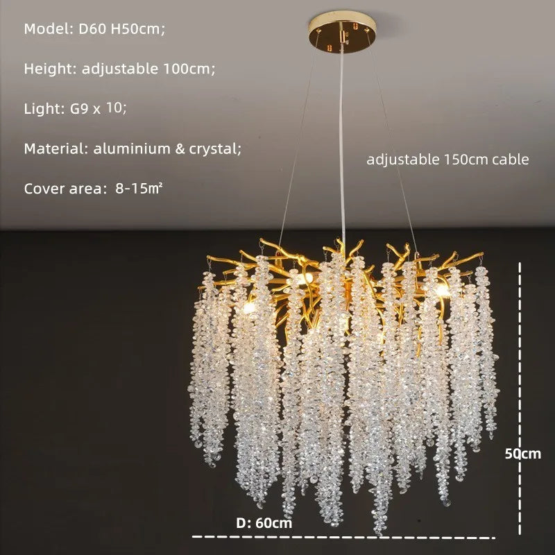 Modern Gold Aluminium Crystal Chandelier LED Pendant Light Fixture