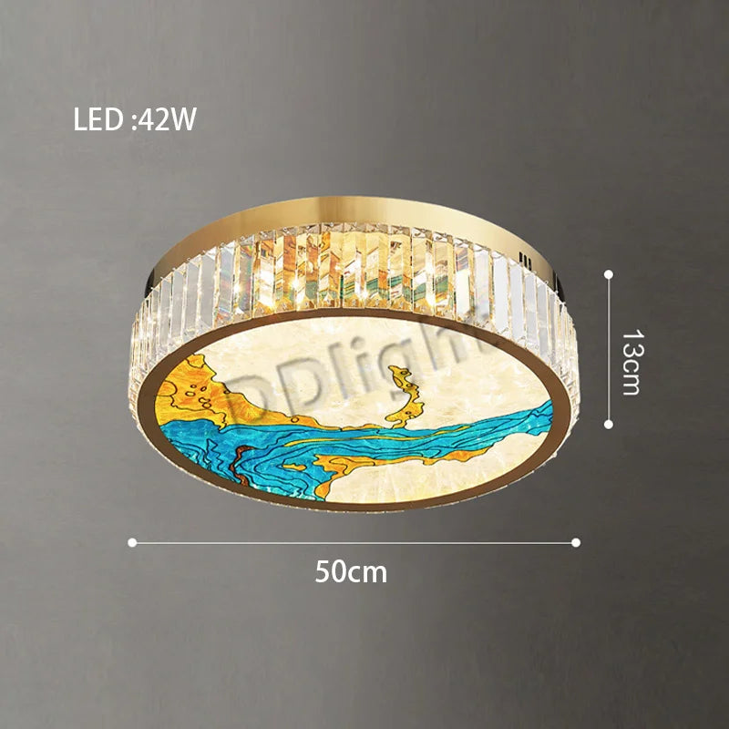 Luxury Crystal Glass Ceiling Light with LED Ring for Modern Villa Decor