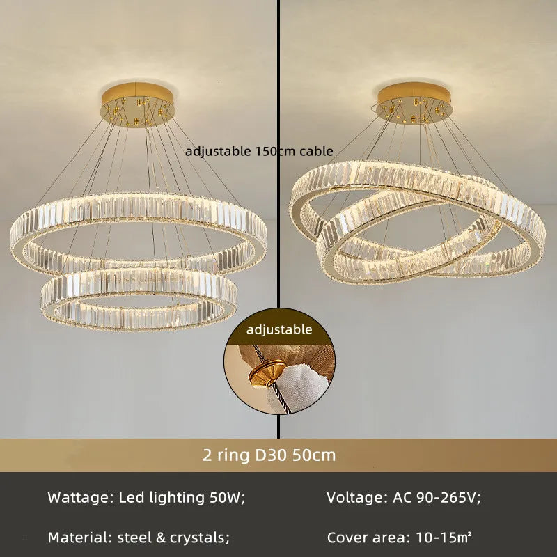 Afralia Crystal Circle LED Chandelier: Dimmable Pendant Lighting for Modern Stairs