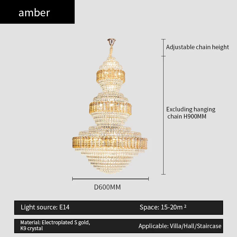 European Crystal Duplex Chandelier for Elegant Living Room and Villa décor.