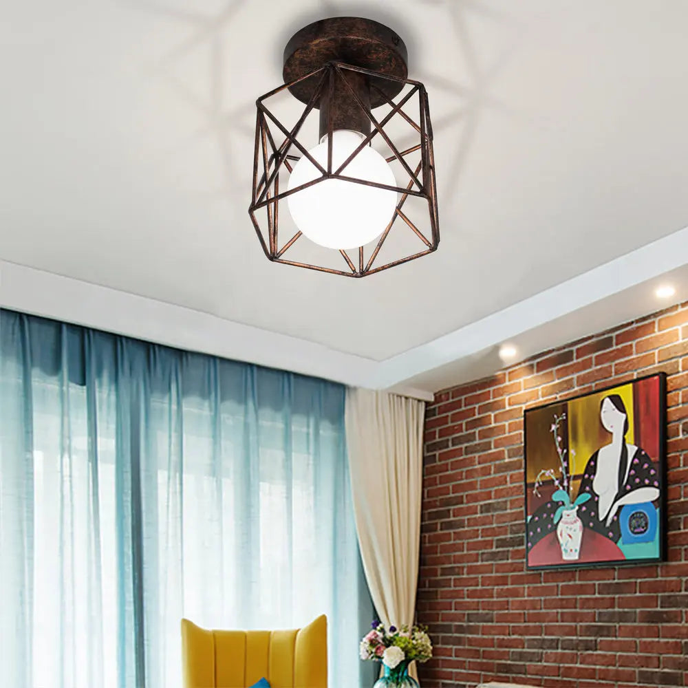 Vintage Wire Cage Ceiling Lamp for Home, Restaurant, Bar - Retro Style Lighting
