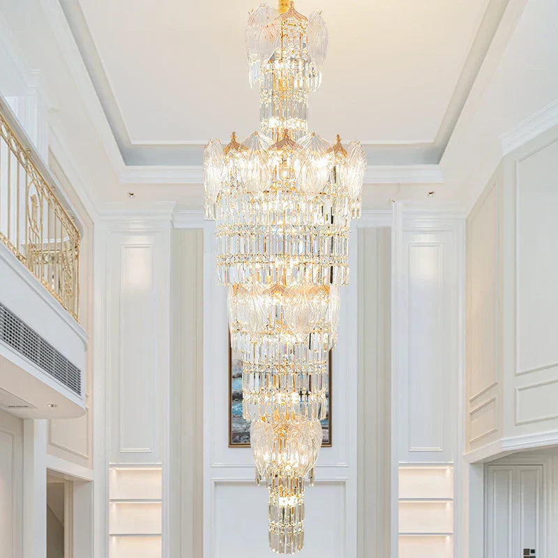 European Crystal Chandelier Modern Duplex Hotel Villa Staircase Long Chandelier