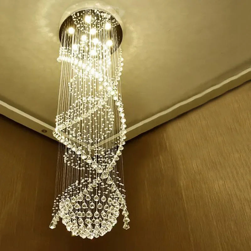 Double Spiral Crystal Chandelier Superdense K9 Crystal Hotel Villa Ladder Chandelier