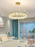 Crown Petal LED Crystal Chandelier - Luxury Nordic Design for Girls' Bedroom