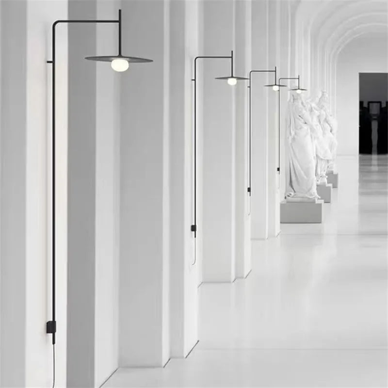 LED Glass Art Wall Lamp with Long Rocker Arm for Living Room and Studio