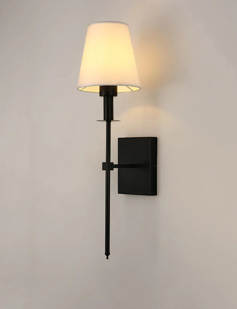 Black Brass Fabric Shade LED Wall Sconce for Bedroom & Mirror Decor