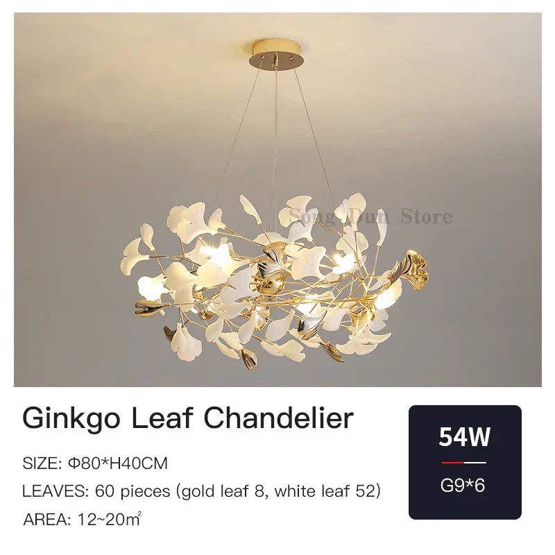 Ginkgo Leaf Chandelier: Elegant Nordic Art Luxury for Dining Room, Bedroom, Living Room