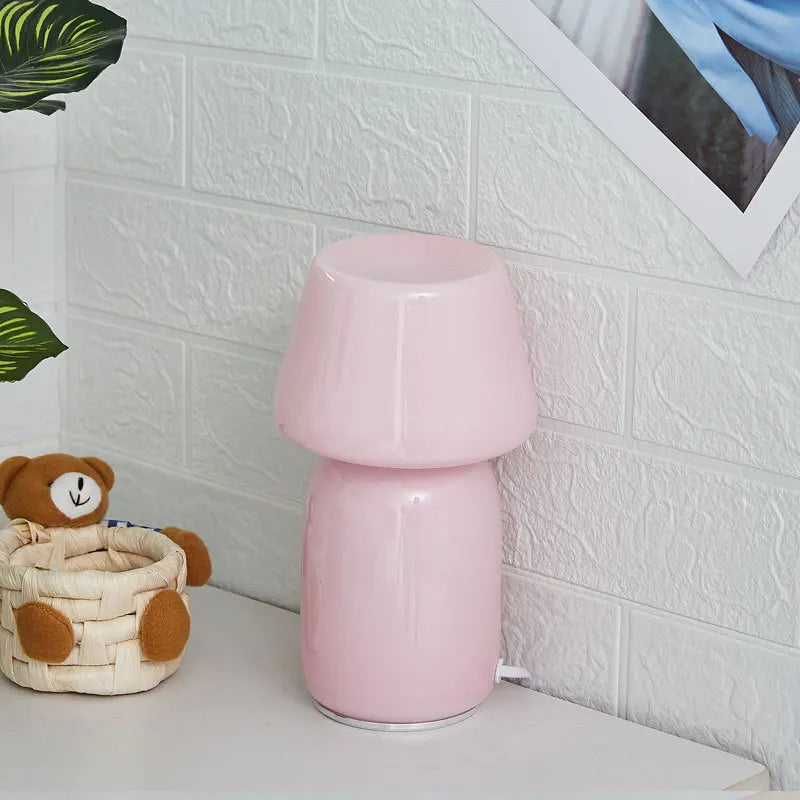 Apollo Mushroom Glass Table Lamp - White Glass Bedside Night Light
