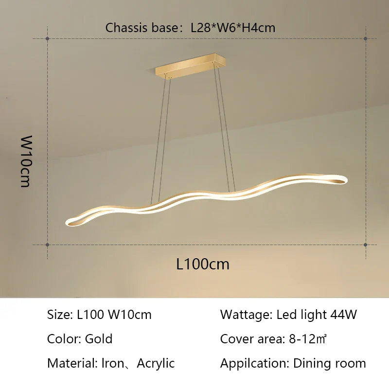 Modern Wave LED Chandelier for Dining Room and Bar Lighting