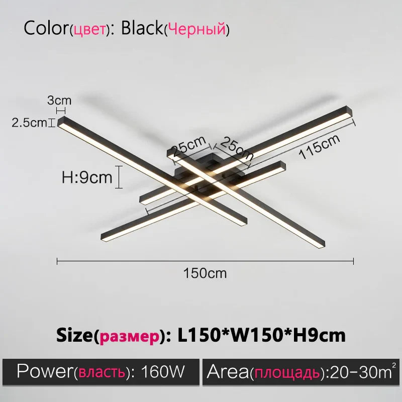 Black Chandelier LED Ceiling Lamp: Nordic Minimalist Square Living Room & Bedroom Lights