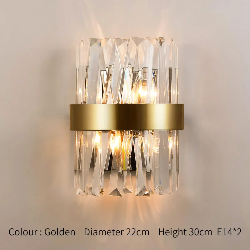Golden Crystal Wall Lamp: Elegant LED Sconce for Bedroom, Living Room, Bathroom