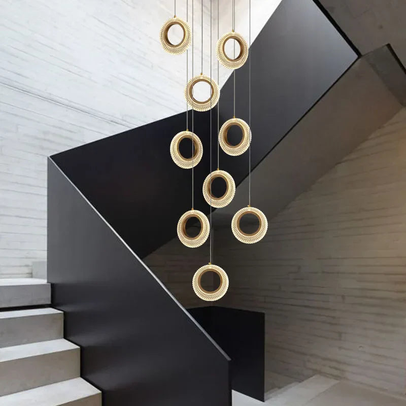 Crystal Ring LED Chandelier: Modern Gold Kitchen Lighting for Staircase, Simple Indoor Hanging Lamp