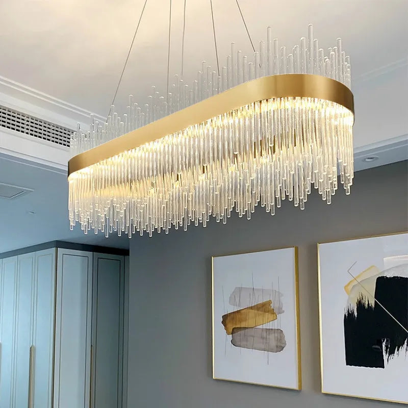 Modern Luxury Glass LED Chandelier Dining Room Dimmable Pendant Lamp